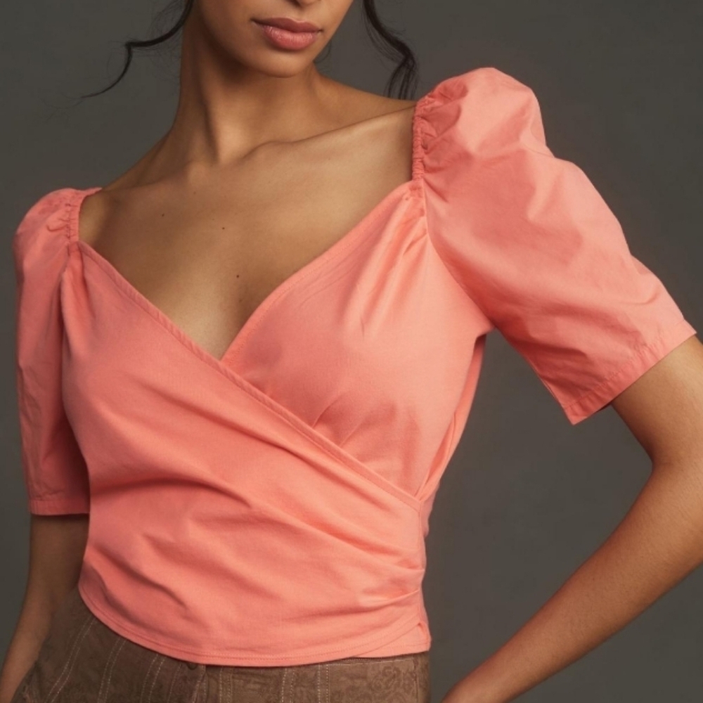 NWT By Anthropologie Puff Sleeve Wrap Top